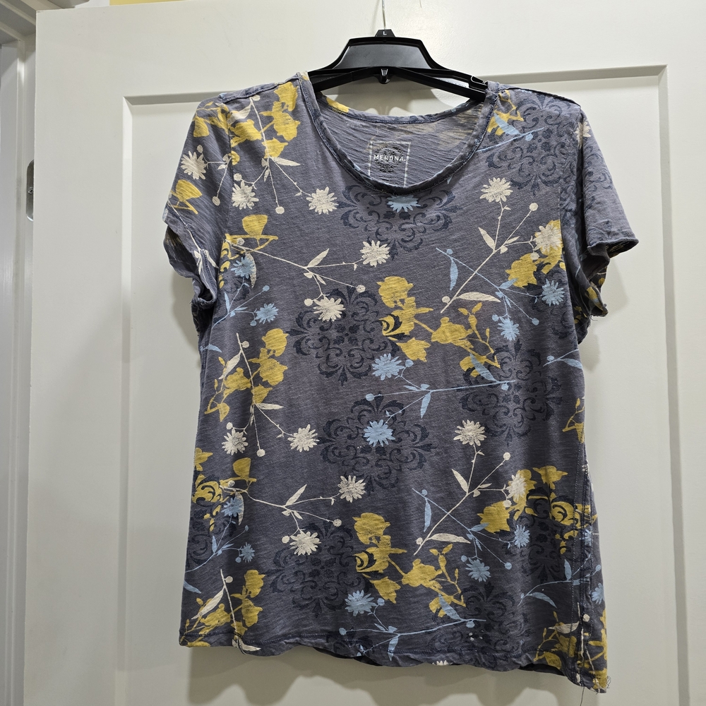 Merona Blue Tee with Yellow and Blue Floral Print